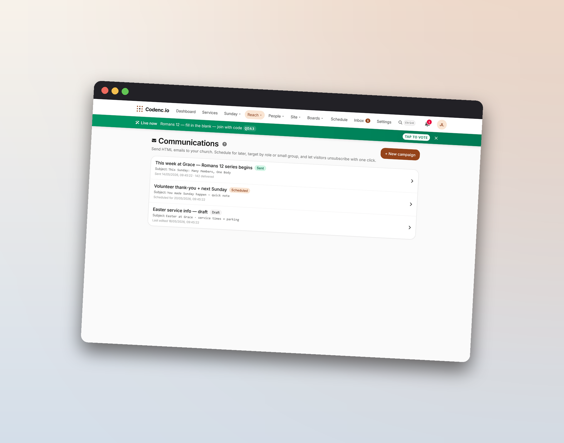 Communications composer for an HTML email broadcast